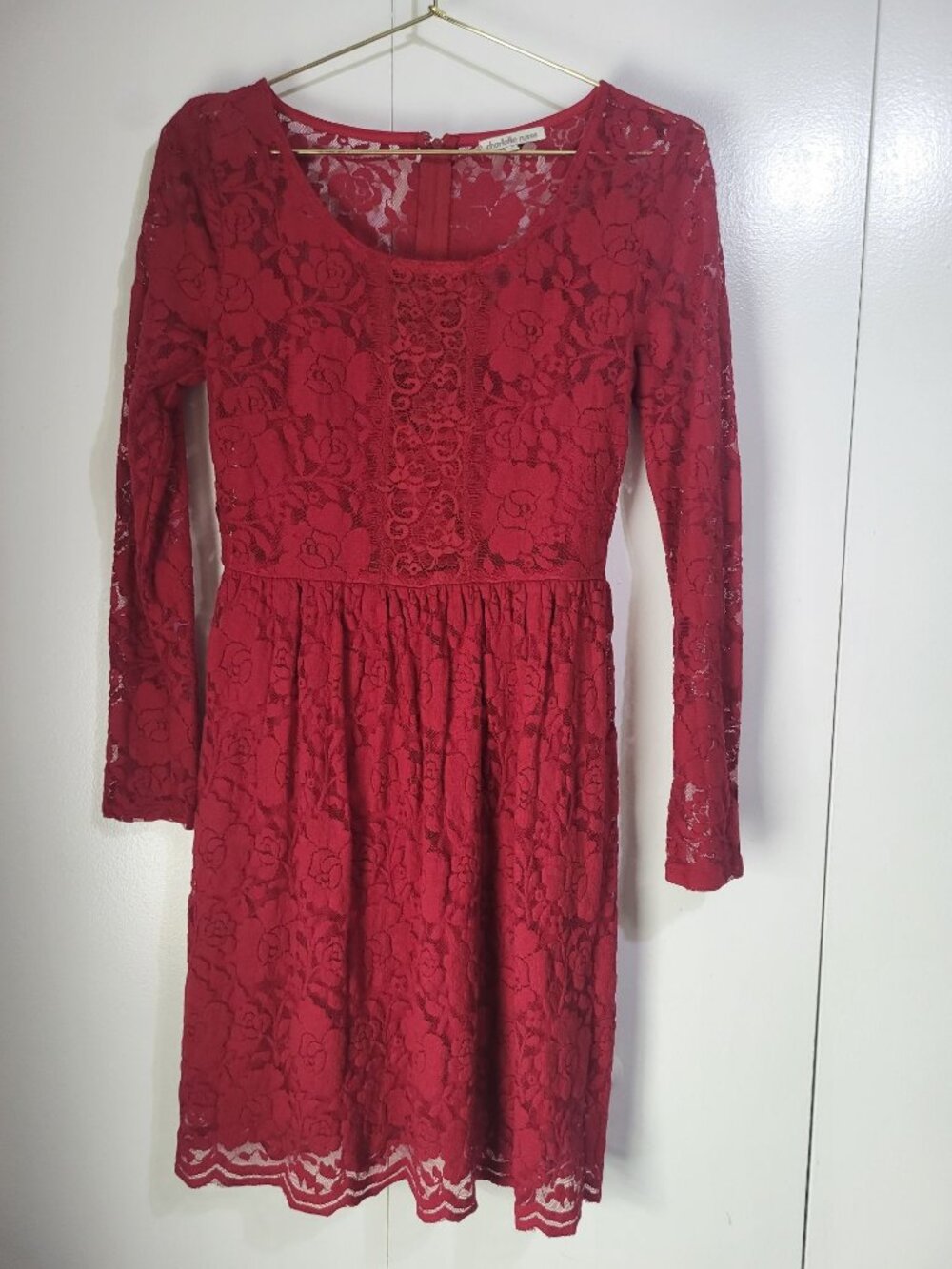 Charlotte Russe Small Red Floral Lace Long Sleeve Dress Goth Vamp Feminine y2k